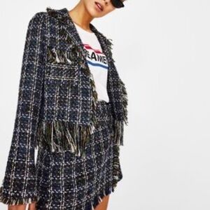 Bershka Tweed Jacket With Frayed Hem. Pre-Owned.